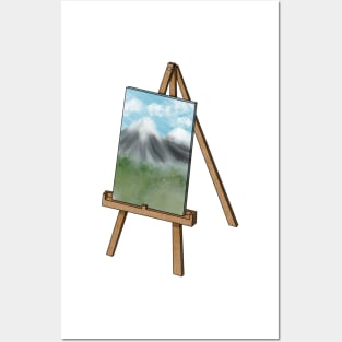 Easel with Mountain Painting Posters and Art